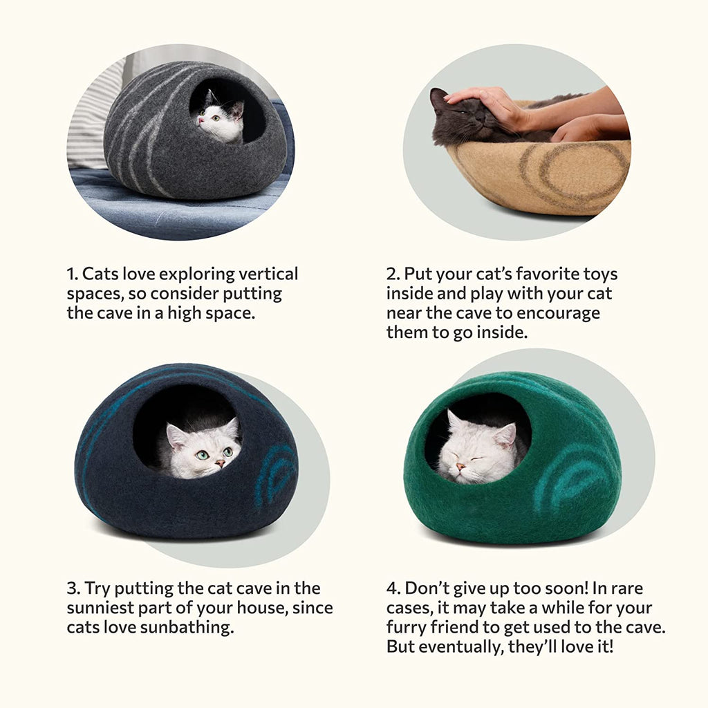Cat Cave – Premium Felt Cat Bed for Indoor Cats, Handmade Merino Wool (Light Gray, Large)