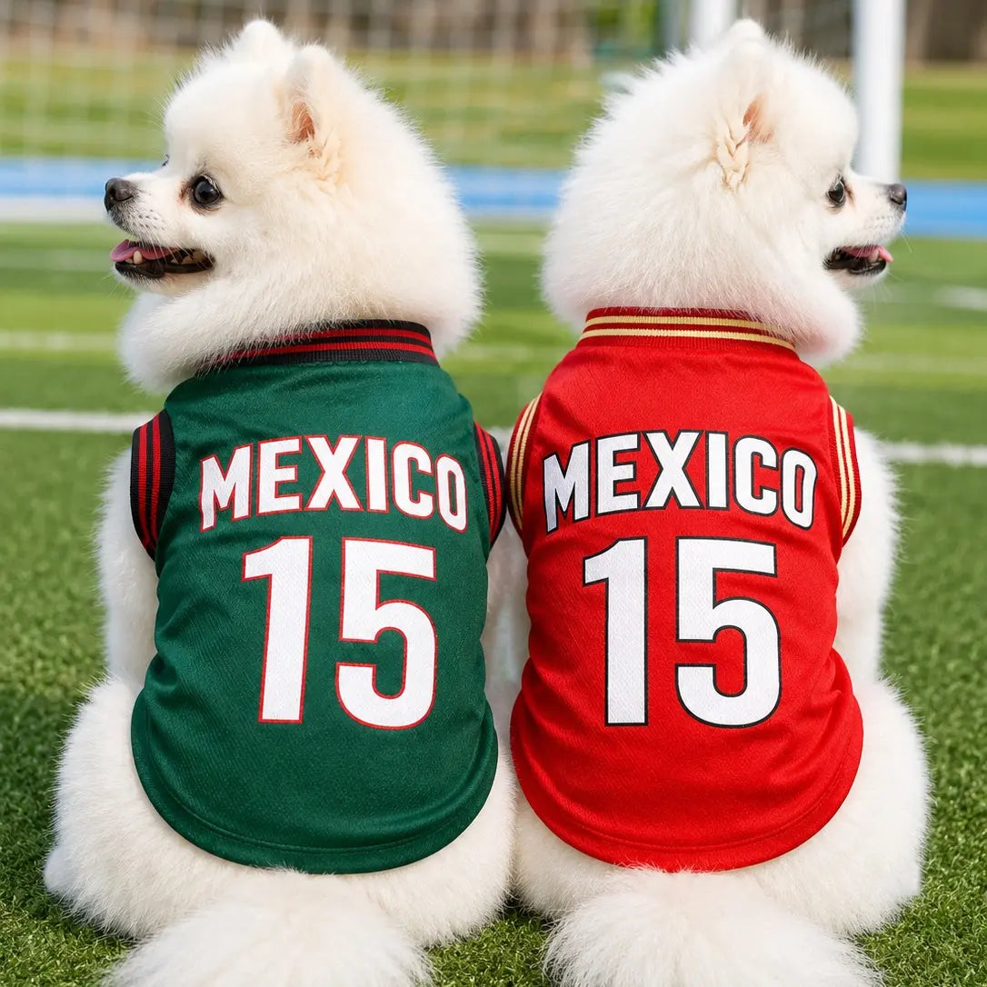 Mexico 15 Pet Jersey Shirt for Small Medium Dogs and Cats, Breathable Mesh Soccer Style Pet Vest, Sleeveless Puppy Sports Outfit, Cute Lightweight Dog Cat Clothes for Daily Wear, Outdoor Walks, Photos and Parties