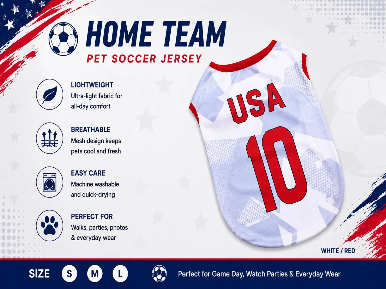 Pet Soccer Jersey for Small Medium Dogs Cats, Cute Game Day Pet Shirt Outfit Fashionable Sports Clothing
