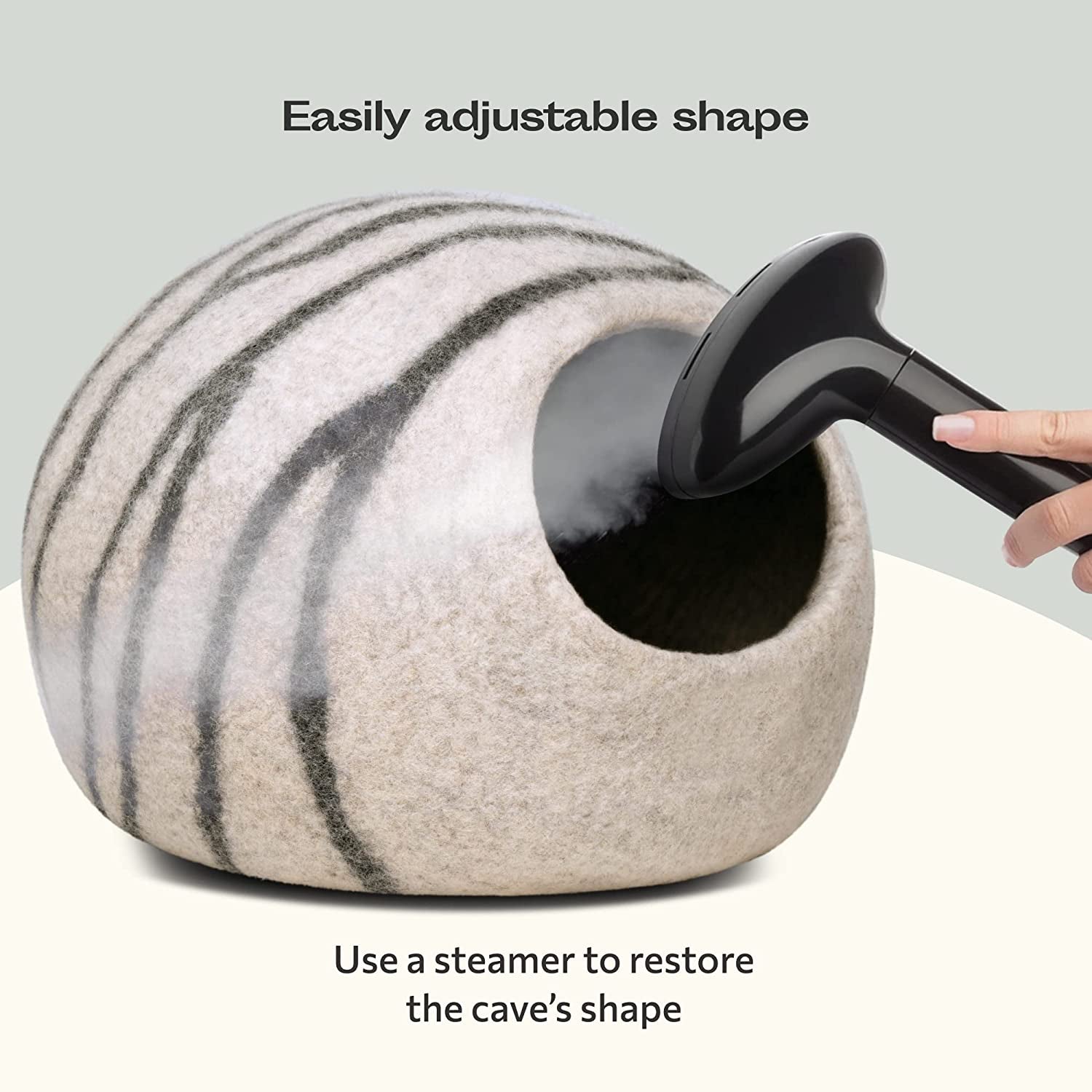 Cat Cave – Premium Felt Cat Bed for Indoor Cats, Handmade Merino Wool (Light Gray, Large)